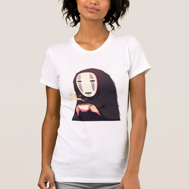 Camiseta desanimado - mascarilla anime tomando té (Anverso)
