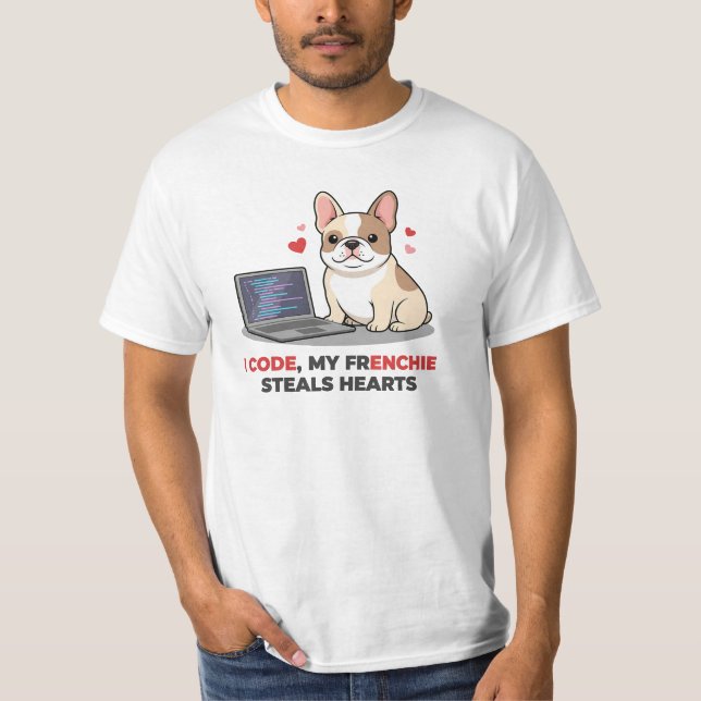 Camiseta Desarrollador Web 'Yo Código, Mi Francés Roba Cora (Anverso)
