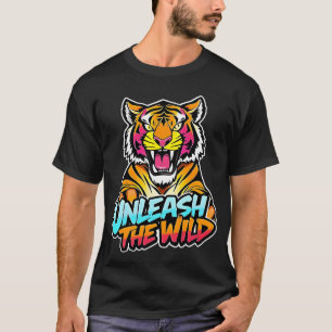 Camiseta Desata lo Salvaje – Arte de Neón de Tigre Rugiente