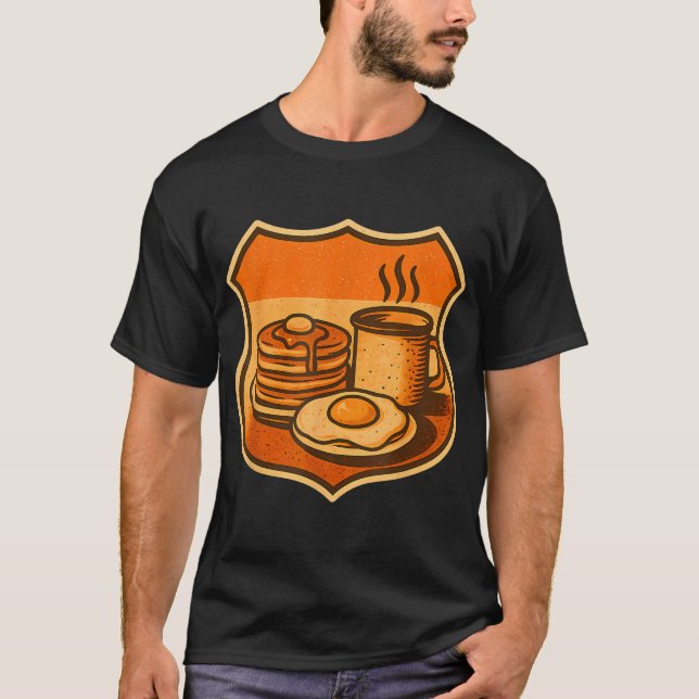 Camiseta Desayuno en la autopista Badge Pancakes Huevo Café (Anverso)