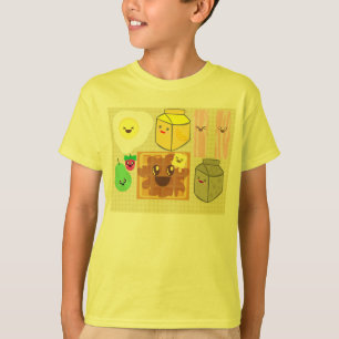 Camiseta Desayuno Kawaii Delicioso Tocino Waffle Huevo Feli