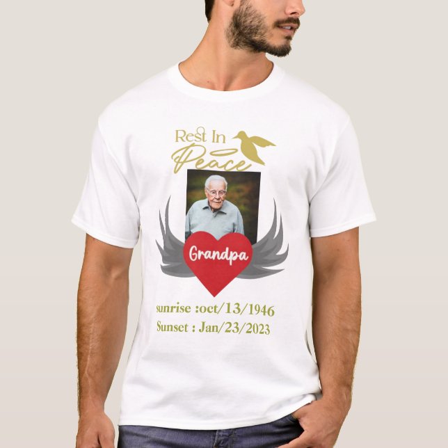 Camiseta Descansa en paz, personalizado funerario foto, amo (Anverso)