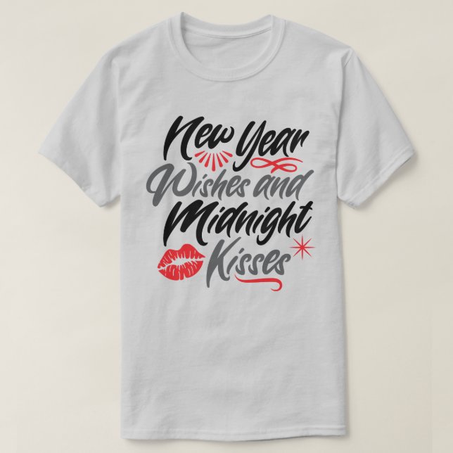 Camiseta deseos de año nuevo y guión de besos de medianoche (Diseño del anverso)