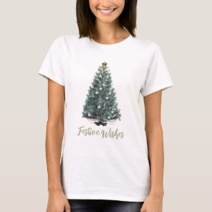 Camiseta Deseos festivos. Diseño de árbol de Navidad