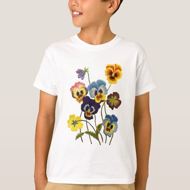 Camiseta Desfile bordado de pansies (Anverso)