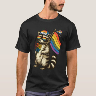 Camiseta Desfile de flores de mapache arcoíris animal lindo