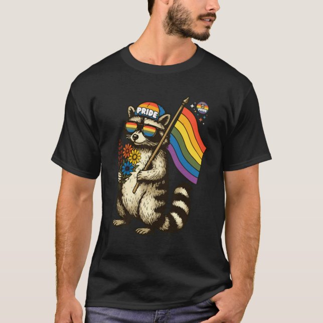 Camiseta Desfile de flores de mapache arcoíris animal lindo (Anverso)