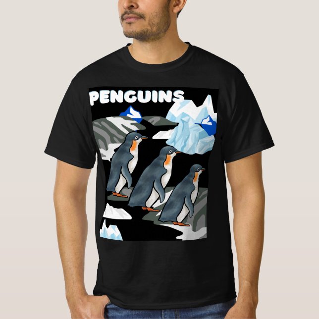 Camiseta Desfile De Pingüinos Antárticos En Fondo De Hielo  (Anverso)