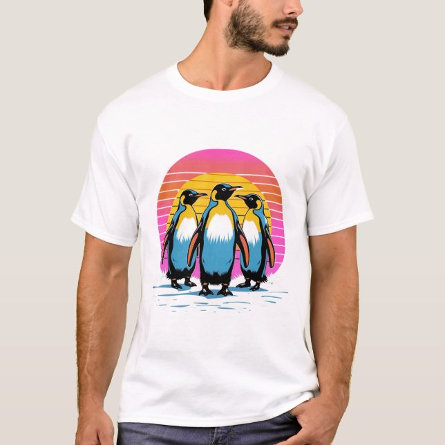 Camiseta Desfile pingüino - Familia Pingüino Retro Sunset (Anverso)