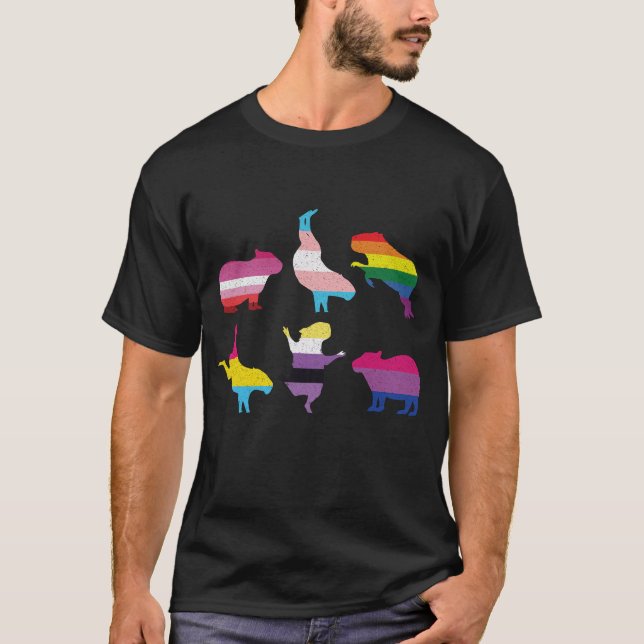 Camiseta Desfile transgénero del cerdo de agua arcoiris LGB (Anverso)