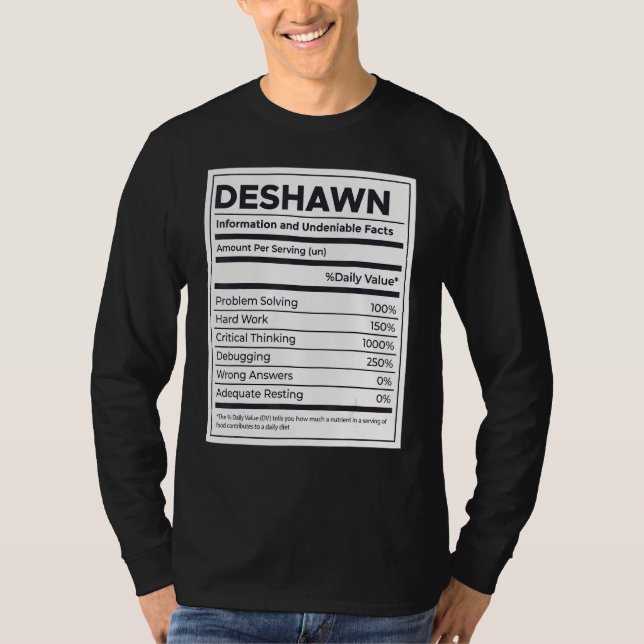 Camiseta Deshawn Nutrition Information Problem Resolver Dur (Anverso)