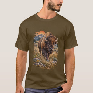 Camiseta Desierto Atardecer Pradera Montaña Bisonte