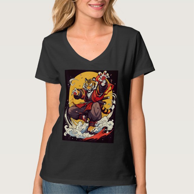 Camiseta Design Featuring a Majestic Tiger in the World of  (Anverso)