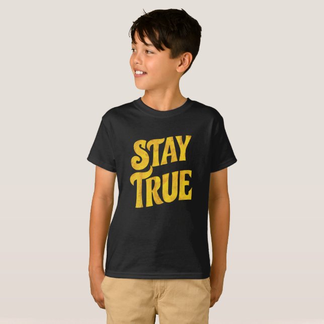 Camiseta Design Motivant 'Stay True' en Or Texturé (Anverso completo)