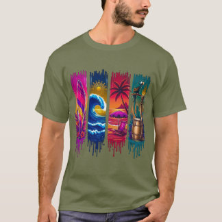 Camiseta Design Surf et Plage Éléments Tropicaux Effet Coul