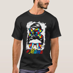 Camiseta Desordenada Bun Bandana Mama Damas Chicas Autismo 