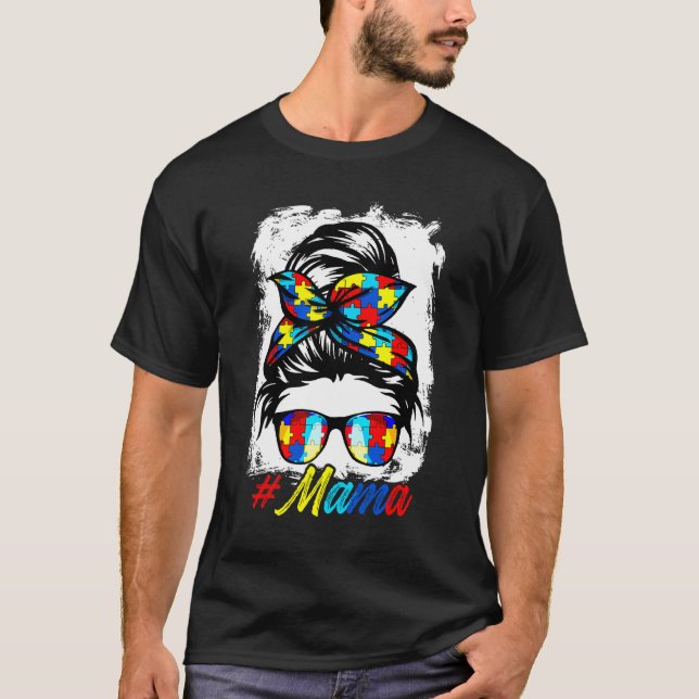 Camiseta Desordenada Bun Bandana Mama Damas Chicas Autismo  (Anverso)