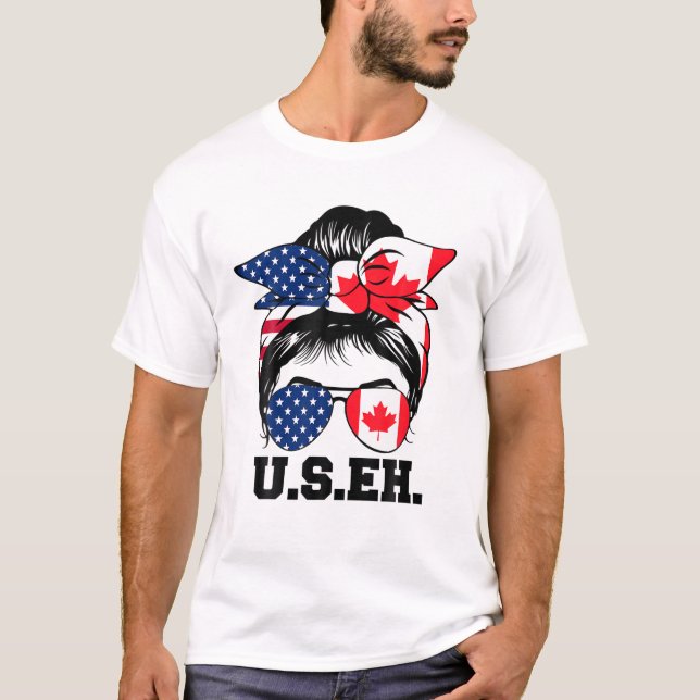 Camiseta Desordenado Bun Bandera Americana Canadiense Gafas (Anverso)