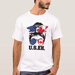 Camiseta Desordenado Bun Bandera Americana Canadiense Gafas