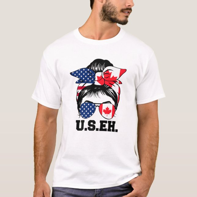 Camiseta Desordenado Bun Bandera Americana Canadiense Gafas (Anverso)