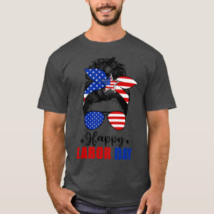 Camiseta Desordenado Bun Bandera Estadounidense Día del Tra