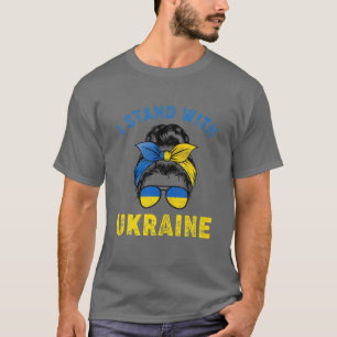 Camiseta Desordenado Bun Hair Ucrania Bandera ucraniana que