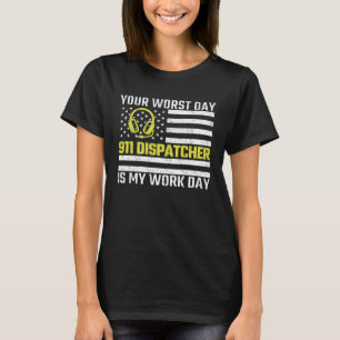 Camiseta Despachador 911 Bandera de EE. UU. Línea Dorada Fi