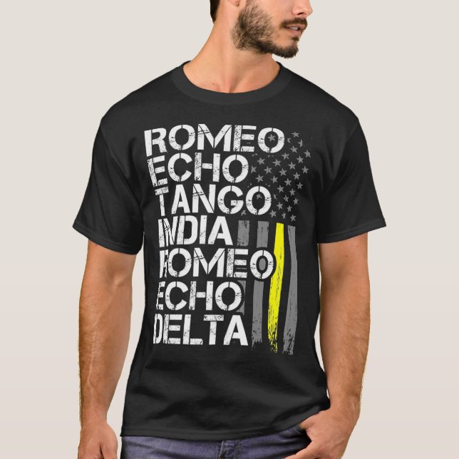 Camiseta Despachar regalo de retiro línea amarilla delgada (Anverso)