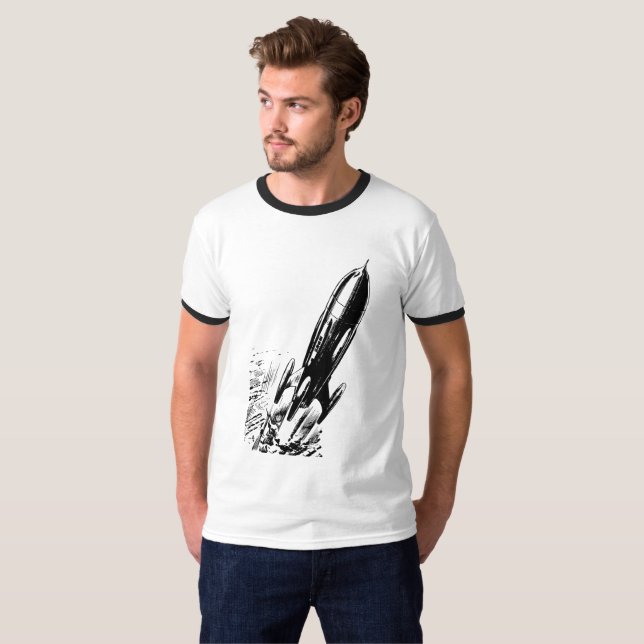 Camiseta Despegue hacia la aventura con el cohete de cómic  (Anverso completo)