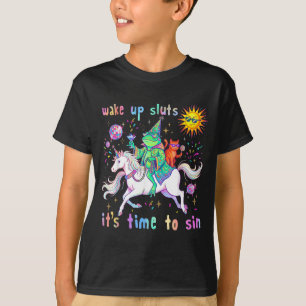 Camiseta Despertad amigos hora de pecar rana divertida gato
