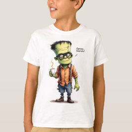 Camiseta Despierta de espresso, Frankenstein con una taza d