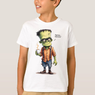 Camiseta Despierta de espresso, Frankenstein con una taza d