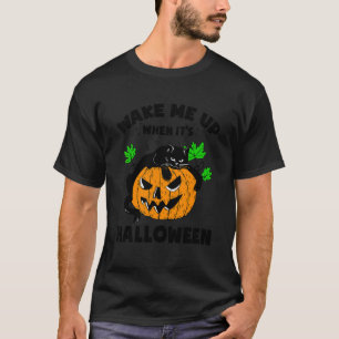 Camiseta Despiértame Cuando Sea Halloween Gato Calabaza Per