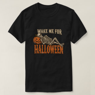 Camiseta Despiértame para Halloween Calabaza Esqueleto Vint