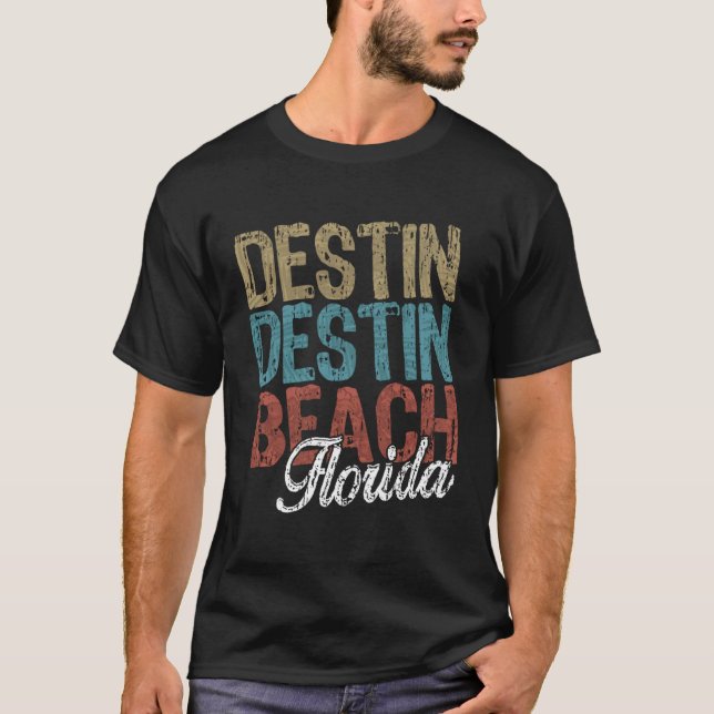 Camiseta DESTIN BEACH Florida HIBISCUS & SCRIPT Three Tone  (Anverso)