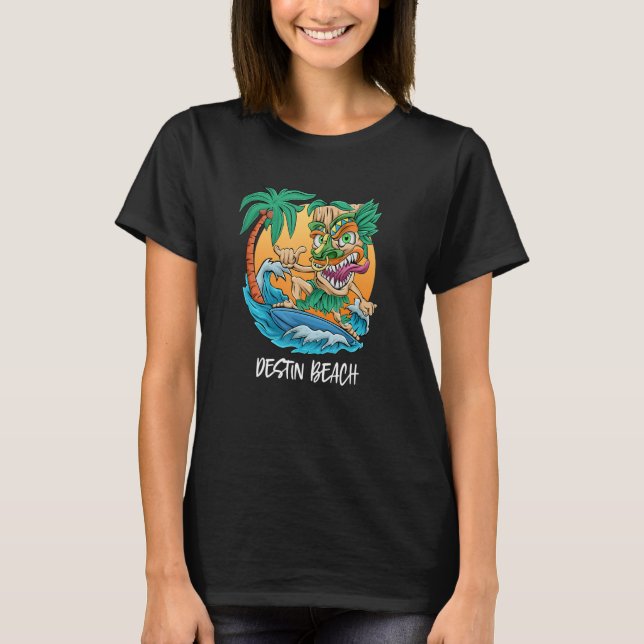 Camiseta Destin Beach Florida Surfing Tiki Beach Vacaciones (Anverso)