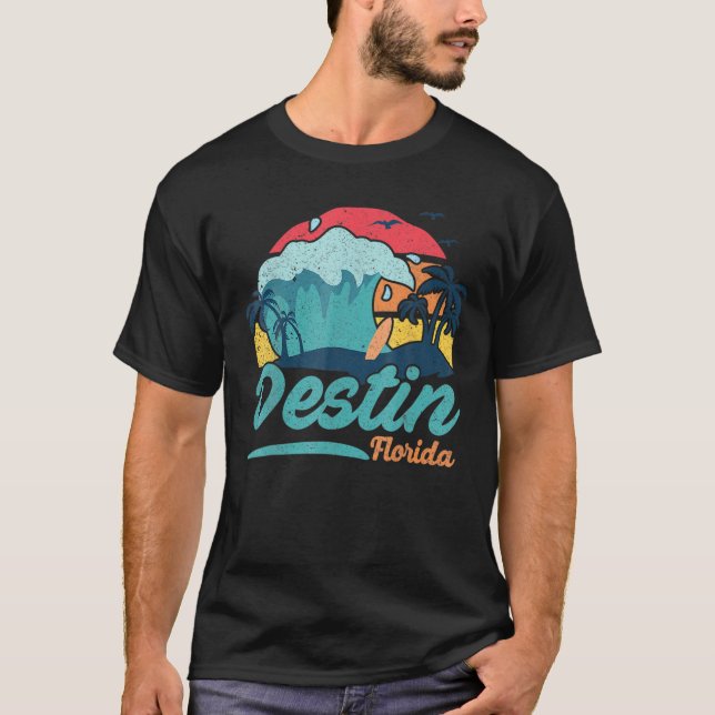Camiseta Destin Florida Beach Summer Surfing Sun Set Palm T (Anverso)