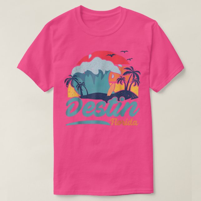 Camiseta Destin Florida Beach Summer Surfing Sun Set Palm T (Diseño del anverso)