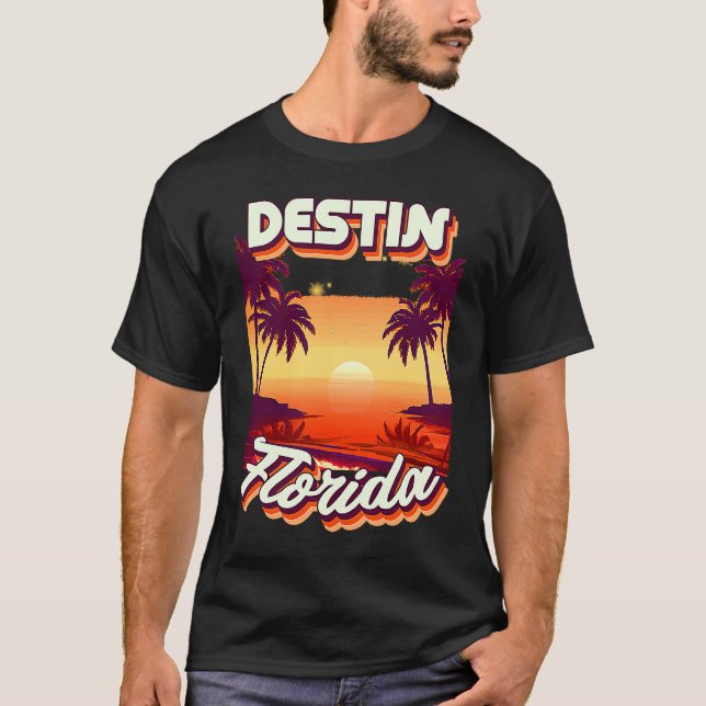 Camiseta Destin Florida Palm Tree Surf estilo Retro 80 (Anverso)
