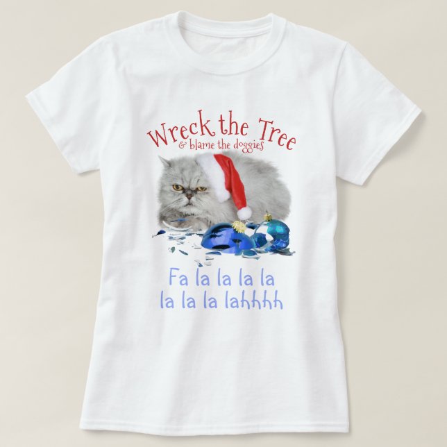 Camiseta Destrozar el árbol anti Navidades Gato gatito gruñ (Diseño del anverso)