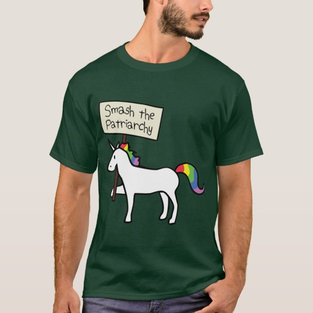 Camiseta Destruye el Patriarcado Unicornio Blanco Ajuste Di (Anverso)