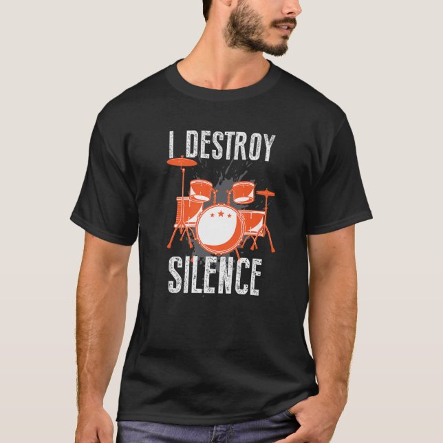 Camiseta Destruyo el Silence Funny Drum Kit Músico Ba (Anverso)