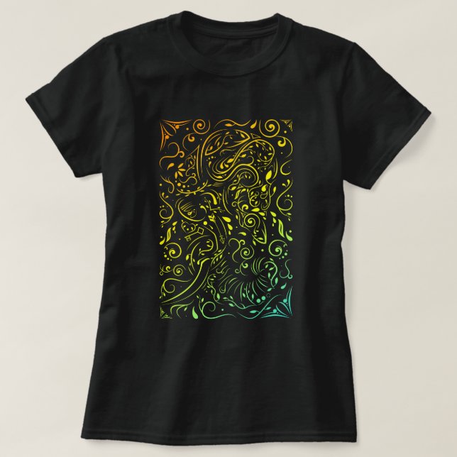 Camiseta desvanecimiento de verano ornamental de elefantes (Diseño del anverso)