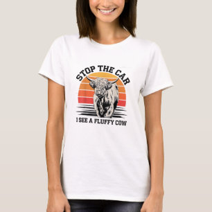 Camiseta Detén El Auto Que Veo Fluffy Cow Retro Highland Co