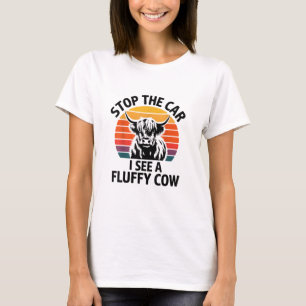 Camiseta Detén El Auto Que Veo Fluffy Cow Retro Highland Co