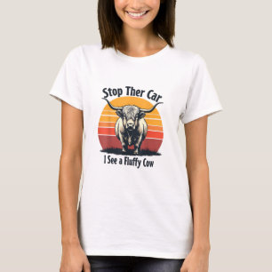 Camiseta Detén el auto veo vaca flautista de vaca retro