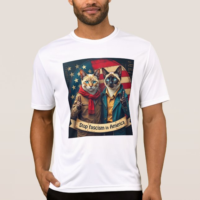 Camiseta Detener el fascismo en los gatos estadounidenses (Anverso)