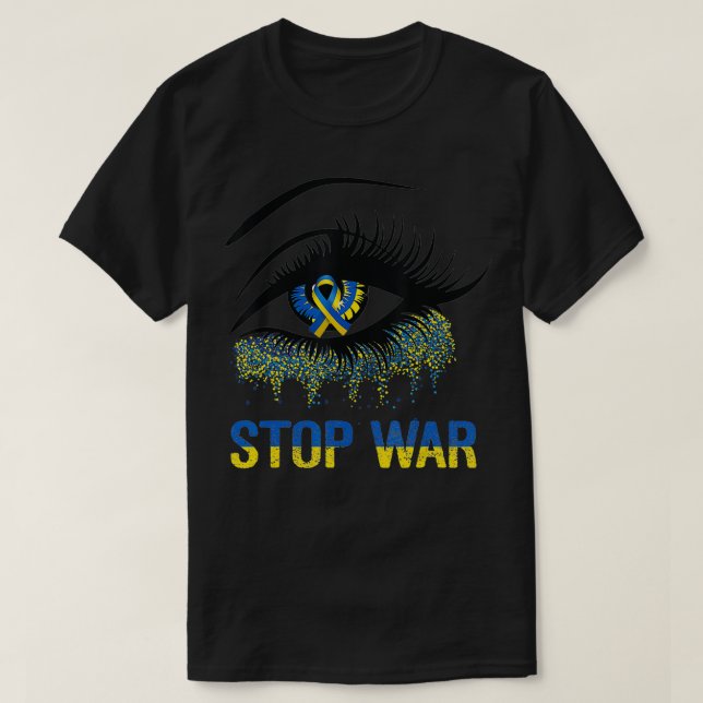 Camiseta Detener la guerra con la bandera de Ucrania en apo (Diseño del anverso)