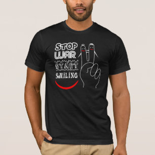 Camiseta Detener la guerra empezar a sonreír signo de paz d