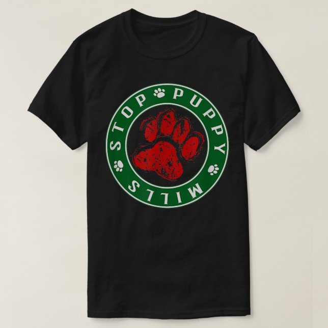 Camiseta Detengan las granjas de cachorros  No compre Adopt (Diseño del anverso)